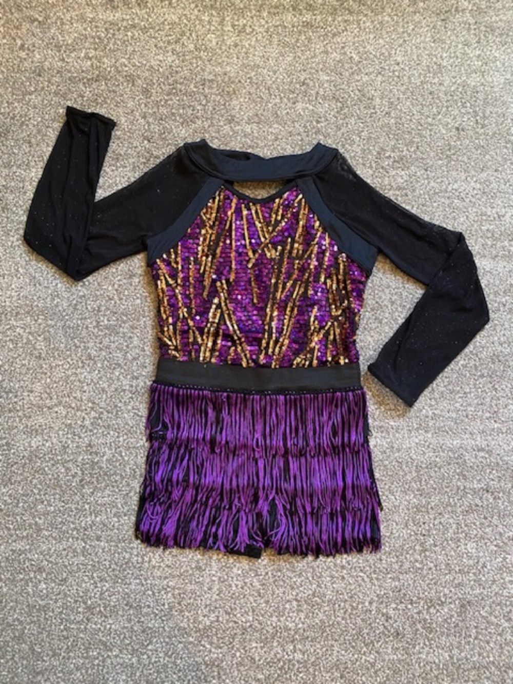 Weissman Purple and Gold Sequin Fringe Dance Costume